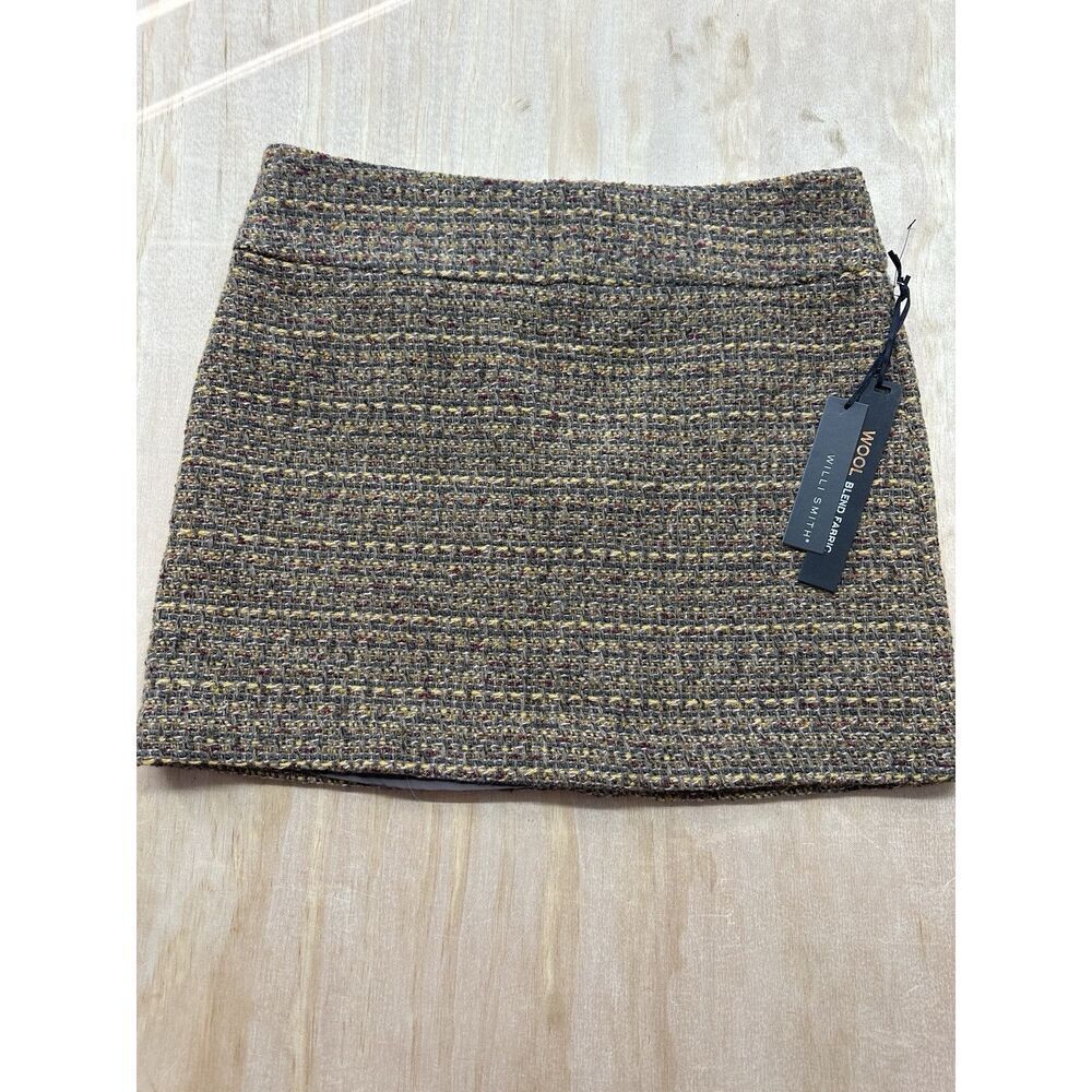 Willi Smith‎ Tweed Mini Skirt Wool Browns Sz 10 NWTs